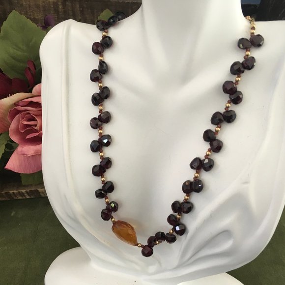 Elizabeth Showers Garnet Necklace with Topaz Center Stone